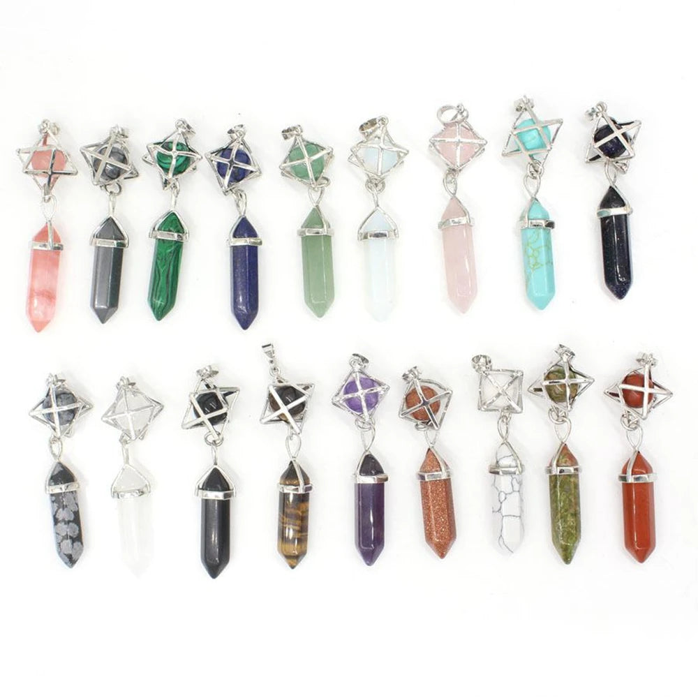 Natural Amethyst Crystal Quartz Merkaba Star Stone Chakra Pendant Necklace Hexagonal Pointed Energy Reiki Healing
