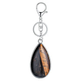 Natural Stone Teardrop Bezel Wrapped Key Chain, Water‑Drop Shaped Gem Charm Chakra Reiki Healing Crystal Keyring for Bag Accessory