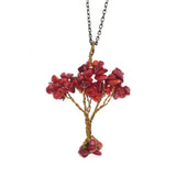 Hand‑Wrapped Gold Wire Tree of Life Pendant Necklace, Natural Chip Gemstone Tree Pendant with 20 Inch Gold Chain, Reiki Chakra Healing Crystal Tree Jewelry for Women