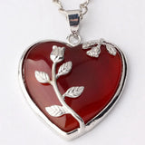 Heart Pendant Silver Rose Flower Wrapped Crystal Stone Necklace Charm for Women Girls Jewelry Gift