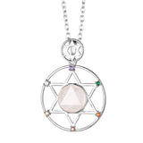 Hexagram 7 Chakra Natural Crystal Pendant Necklace Sacred Geometry Star of David Gemstone Necklace Reiki Energy Healing Spiritual Jewelry for Women Men