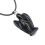 Handmade Craved 1.5Inch Gemstone Angel Pendant Necklace -45CM Black Cord #SN1531