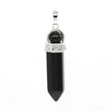 Natural Crystal Hexagonal Point Pendant, Chakra Stone Bead Top Double‑Stone Necklace Charm Reiki Healing Crystal Pendant for Jewelry Making