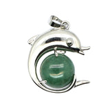 Ocean Serenity: Handcrafted Natural Stone Dolphin Pendant • Healing Crystal Marine Animal Totem • Silver Plated Jewelry Gift