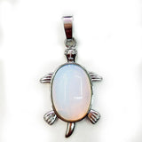 Natural Gemstone Turtle Pendant Silver‑Tone Alloy Tortoise Animal Charm Oval Inlaid Crystal Stone 36×24mm Chakra Reiki Healing Pendant for DIY Necklace Jewelry Making Bulk Wholesale