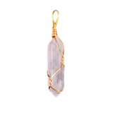 Gold Wire-Wrapped Crystal Pendant | 32×8mm Natural Healing Stone Hexagonal Pillar Charm for Jewelry Making