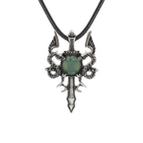 Fashion Jewelry Necklace Natural Stone Crystal Labradorite Double-winged Dragon Sword Pendant Necklace Accessories Women