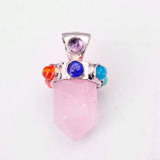 7 Chakra Hexagonal Crystal Point Pendant, Natural Gemstone Tower Pendant for Reiki Healing Jewelry