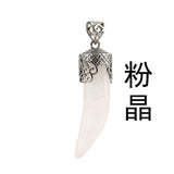 Antique Silver Filigree Cap Wolf Tooth Shaped Natural Gemstone Pendant, Horn Tusk Chakra Healing Crystal Charm for DIY Necklace Making