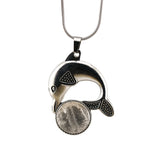 Vintage Silver Dolphin Pendant Necklace • Antique Ocean Whale Animal Locket with Snake Chain • Natural Gemstone Crystal Choker for Men Women