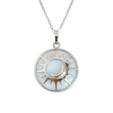 Sun and Moon Natural Gemstone Pendant Necklace Multi Color Healing Crystal Silver Plated Charm Jewelry for Women Gift
