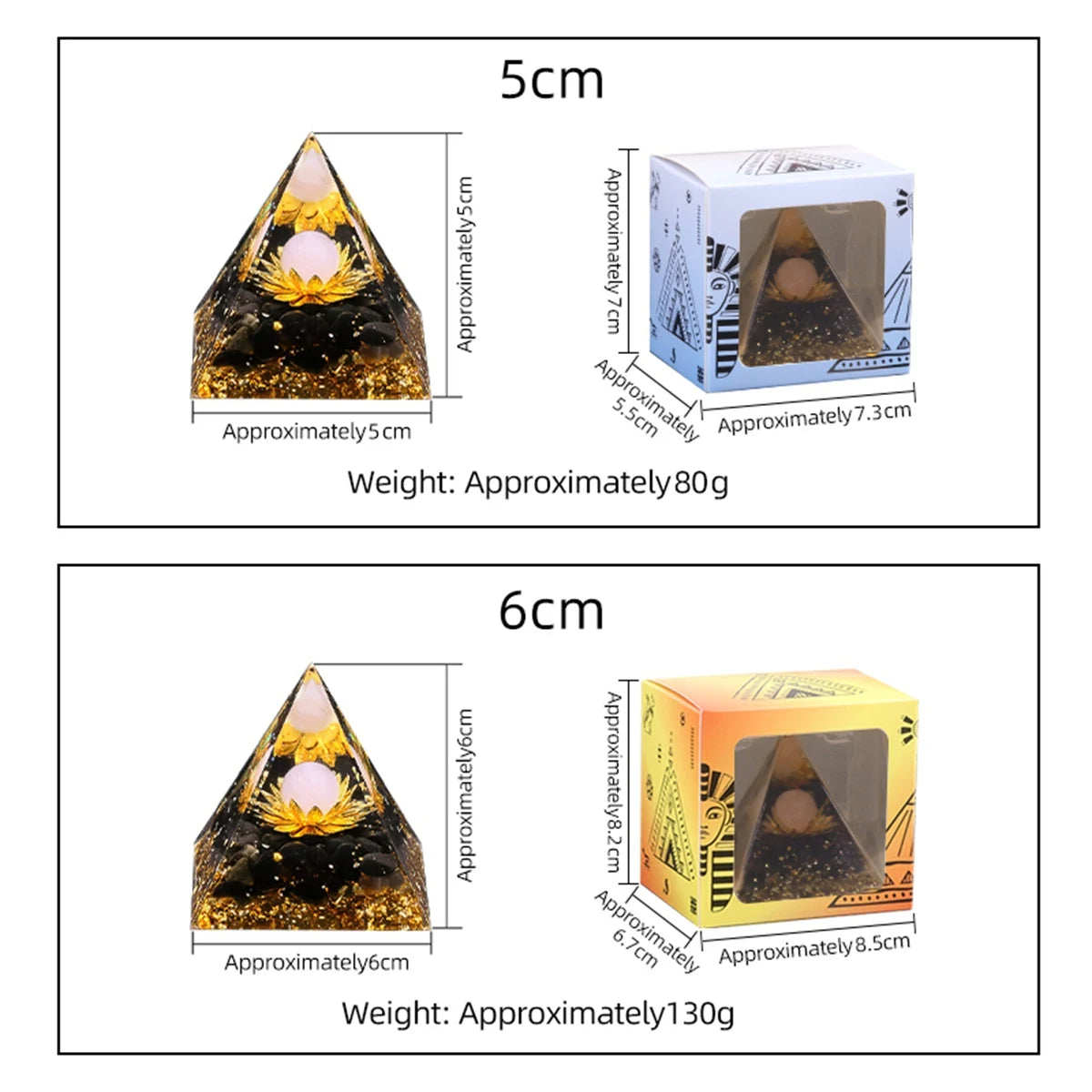 Gemstone Solar Sphere Orgone Pyramid Lotus Base 50MM / 60MM for Home Office Feng Shui Decor & Spiritual Gifts