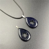 Hollow Star Cut Natural Teardrop Crystal Pendant, Waterdrop Gemstone Chakra Healing Necklace Charm for Men Women Spiritual Jewelry
