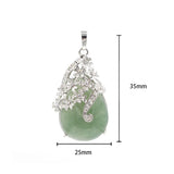 Rhinestone Floral Vine Teardrop Natural Crystal Pendant, Silver‑Tone Alloy Wrapped Water Drop Gemstone Charm for Necklace Jewelry Making