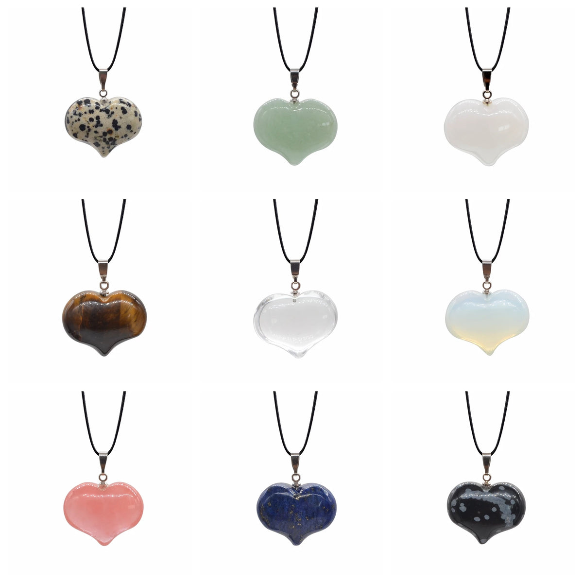 Natural Polished Heart Shaped Gemstone Pendant, Multiple Varieties Crystal Love Heart Pendant with Silver Bail, Chakra Reiki Healing Stone Necklace Pendant for Women
