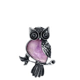 Boho Animal Totem Owl Pendant Necklace, Vintage Antique Silver‑Tone Metal Owl Inlaid Natural Gemstone with Black Cord, Wisdom Symbol Spiritual Necklace