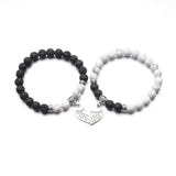 2Pcs Best Friend Split Heart Bracelet Set 8mm Natural Lava Rock Howlite Picasso Jasper Stretch Beaded Bracelets Couple Friendship Yoga Aromatherapy Jewelry Gift