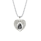 Vintage Silver Angel Wings Heart Necklace - Ready to Wear Teardrop Crystal Ball Chain Pendant for Women, Spiritual Gift