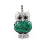 Owl Shape Natural Gemstone Pendant, Silver‑Plated Animal Crystal Charm, Wisdom Owl Healing Stone Necklace Pendant for DIY Jewelry Making