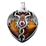 32×42mm Antique Silver Dragon Heart Pendant | Natural Gemstone Gothic Charm for DIY Jewelry
