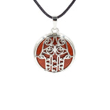 Hamsa Hand Hollow Pendant Necklace, Silver Plated Natural Crystal Inlay Black Wax Cord Protection Necklace for Women