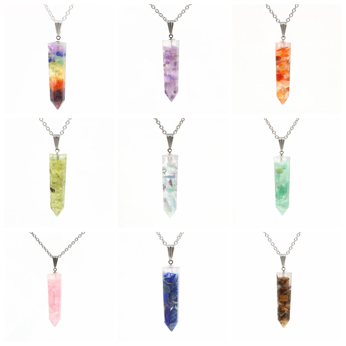 Crystal Gravel Pendant Amethyst Pendant Hexagonal Column Women's Fashion Hexagonal Natural Crystal Quartz Healing Necklace
