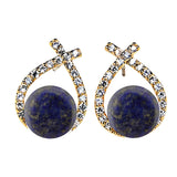 Natural Gemstone Crystal Stud Earrings 18K Gold Plated Cross Hoop Drop Earrings with Zirconia Minimalist Elegant Korean Style Crystal Jewelry