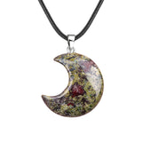 Natural Crescent Moon Necklace - Healing Crystal Moon Pendant with Black Leather Cord - Spiritual Reiki Jewelry for Women & Men