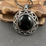 Vintage Six-Pointed Star Openwork Pendant Inlaid Natural Gemstone, Abalone Shell Tiger Eye Rose Quartz Cabochon Antique Silver Spiritual Crystal Necklace for Women