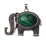 Retro Hollow Pattern Elephant Natural Stone Pendant, Vintage Alloy Lucky Elephant Charm, Healing Crystal Reiki Meditation Amulet for Handmade Necklace