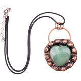 Retro Copper Natural Stone Heart Peneant Necklace 45CM Black Cord