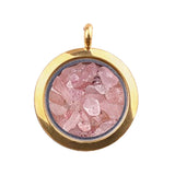 Round Gold Gawu Box Pendant with Chip Stone Stainless Steel Floating Locket Crystal Specimen Keepe Custom for Keepsakes & Healing Stones