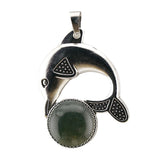 Bohemian Silver Marine Dolphin Gemstone Amulet • Cute Sea Animal Crystal Sphere Holder Charm • Unisex Coastal Beach Lover Jewelry Gift