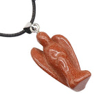 Handmade Craved 1.5Inch Gemstone Angel Pendant Necklace -45CM Black Cord #SN1531