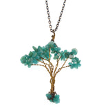 Hand‑Wrapped Gold Wire Tree of Life Pendant Necklace, Natural Chip Gemstone Tree Pendant with 20 Inch Gold Chain, Reiki Chakra Healing Crystal Tree Jewelry for Women