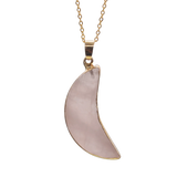 Bohemian Gold‑Trimmed Crescent Moon Gemstone Pendant, Natural Polished Crystal Moon Charm for Handmade Necklace, Multiple Stone Options Spiritual Healing Jewelry Supply