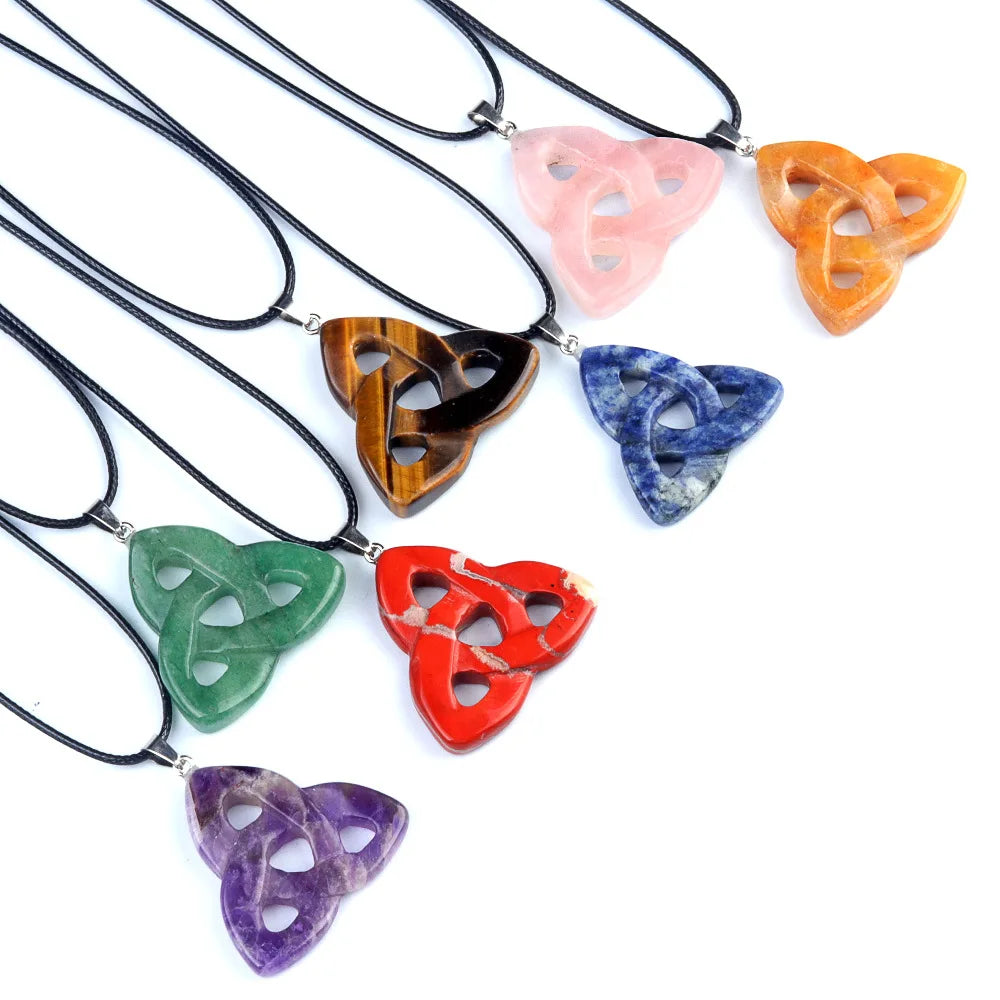 35-40mm Celtic Triquetra Knot Crystal Pendant | Natural Gemstone Trinity Knot Necklace for Protection