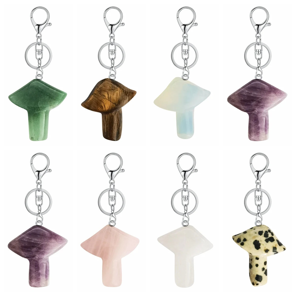 23×28mm Natural Crystal Mushroom Keychain, Healing Gemstone Pendant for Car Keys & Bags