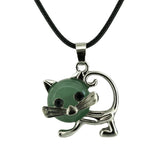 Natural Crystal Cat Pendant Necklace, Silver Alloy Frame Gemstone Charm, Healing Jewelry for Cat Lovers