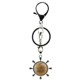 Vintage Silver Ship Rudder Keychain • Antique Nautical Helm Wheel Keyring with Natural Gemstone Ball • Coastal Car Key Holder Backpack Bag Charm