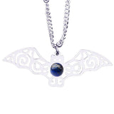 Vintage Stainless Steel Bat Pendant Gemstone Necklace - Gothic Punk Bat Wing Jewelry - Mystical Amulet Gift for Men & Women