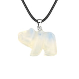 Natural Crystal Polar Bear Pendant Necklace - Hand-Carved Gemstone Animal Totem Amulet with 45cm Black Leather Cord Jewelry