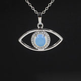 Natural Stone Eye Pendant Necklace Dainty for Girls Women Silver Oval Quartz Crystal Healing Chakra Jewelry