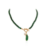 Vintage Green Malachite Bracelet Freshwater Pearl & Leaf Pendant Toggle Bracelet Elegant Bridal Party Stacking Jewelry Gift