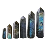 Natural Labradorite Crystal Point Tower Polished Hexagonal Obelisk Wand for Home Decor Meditation Crystal Collection Gift
