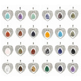Natural Crystal Angel Wings Pendant | Teardrop Gemstone Heart Amulet Charm | Silver Alloy Feather Wing Quartz Droplet Jewelry Findings for DIY Making