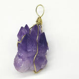 Natural Raw Amethyst Cluster Pendant Gold Wire Wrapped Rough Crystal Cluster Necklace Pendant Reiki Chakra Healing Gemstone Jewelry for Women