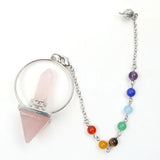 Natural Crystal Pyramid Pendulum, 7 Chakra Beaded Chain Dowsing Pendulum, Reiki Healing Divination Spiritual Crystal Pendant for Meditation