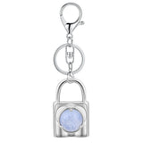 Natural Crystal Lock Keychain, Inlaid Round Gemstone Silver Keyring Charm for Bag & Key