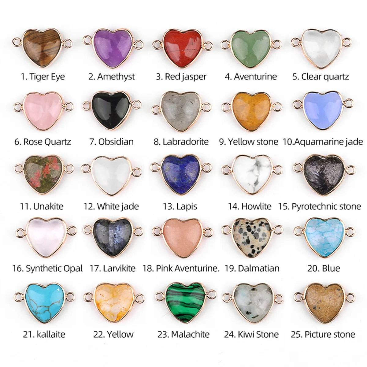13MM Gemstone Heart Pendant Connector for Making Jewelry Wrapped Gold Plated
